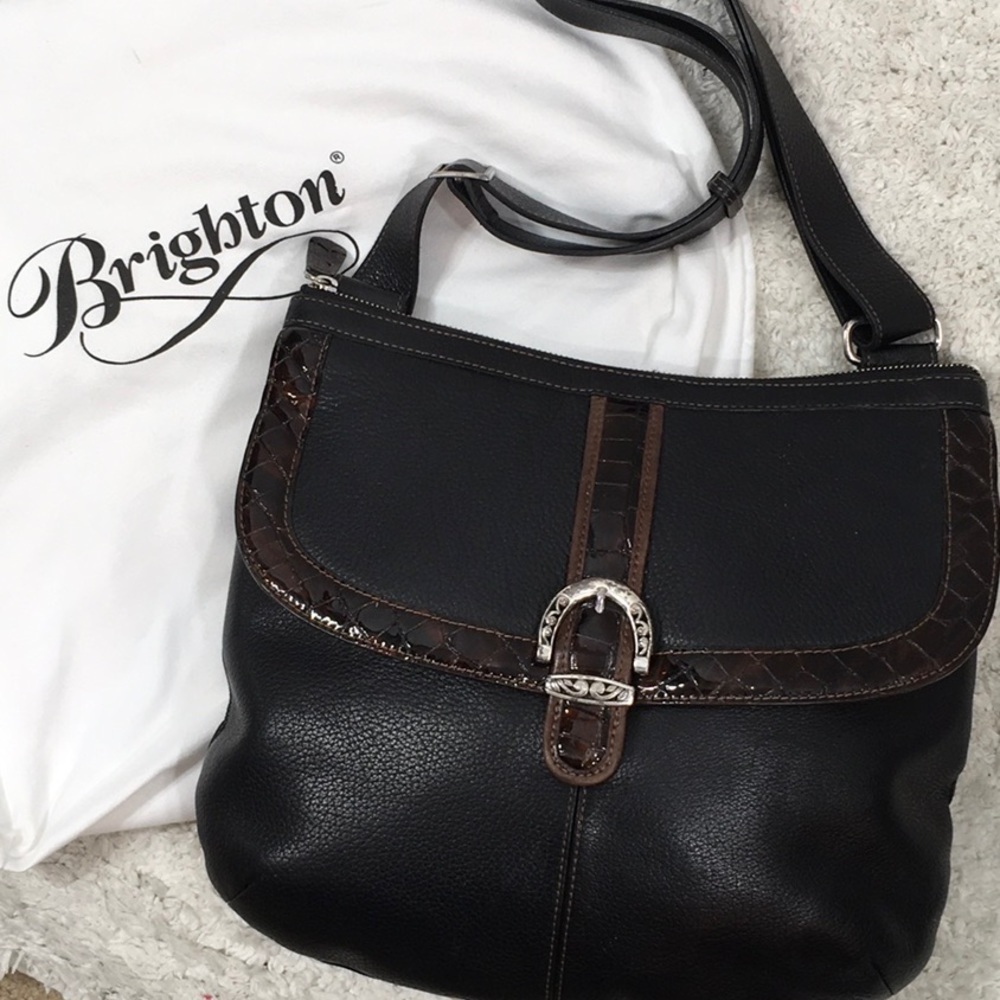 Brighton black pebbled leather saddlebag crossbody